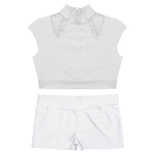 JanJean Kids Girls 2 Piece Ballet Dance Outfits Shiny Top with Booty Shorts Gymnastics Leotard Dance Tracksuit3