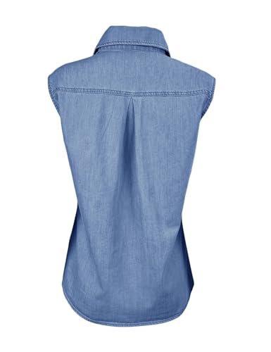 Orchidays Women's Denim Tank Top V Neck Button Down Collared Sleeveless Shirts Casual Blouse Tops4