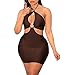 HLSIN Women Sexy Club Halter Criss Cross Hollow Out Sleeveless Mini Bodycon Dresses Coffee M