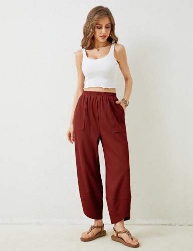 Image of Xiaoxuemeng Womens Baggy Wide Leg Pants Casual Elastic Waisted Palazzo Harem Pants with Pockets