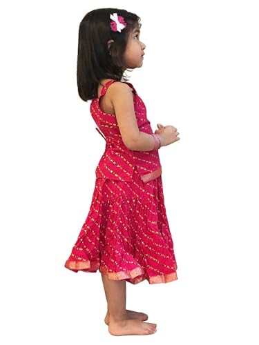Image of DIAMO Girl's Jaipuri Lahariya Block Print Skirt and Top