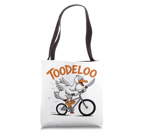 TOODELOO Goose Riding Bicycle Knife Funny Meme Bird Tote Bag