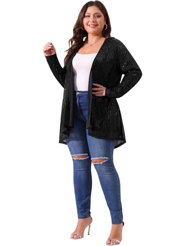 Agnes Orinda Plus Size Sequin Cardigans for Sparkly Long Sleeve Open Front Outerwear Coat Shimmer Glitter Jacket3
