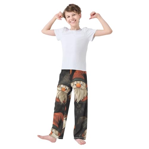 Gnome Pumpkins Print Boys Long Pants Soft Trousers Elastic Waist Kids Lounge Bottoms with Pockets S-XL3