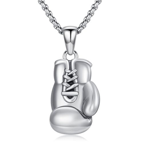 Boxing Necklace 925 Sterling Silver Boxing Gloves Pendant Necklace Punk Jewelry Gifts for Men