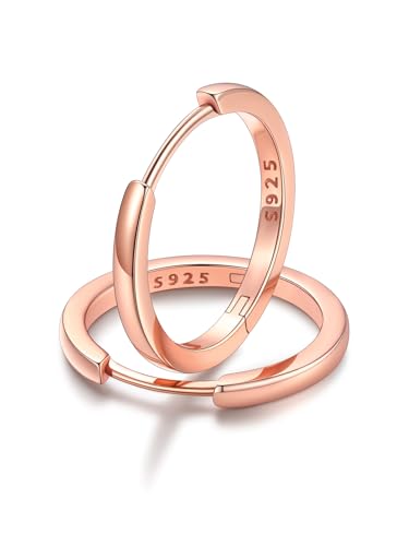 Image of FaithHeart Womens Earring Hypoallergenic Sterling Silver Hinged Hoops 16mm Rose Gold Sleeper Earrings for Mum Wife