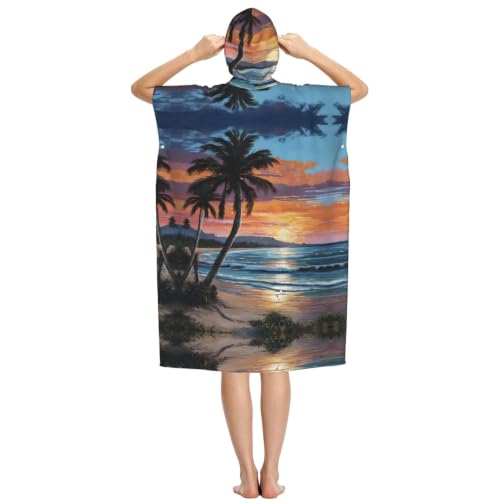 Poncho à capuche en microfibre imprimé hamac coco pour adulte