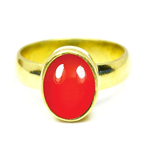 Bague ovale en cornaline naturelle rouge et plaqué or antiallergique