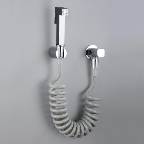 Bidet portátil para WC con válvula angular de latón y manguera de ducha cromada 2