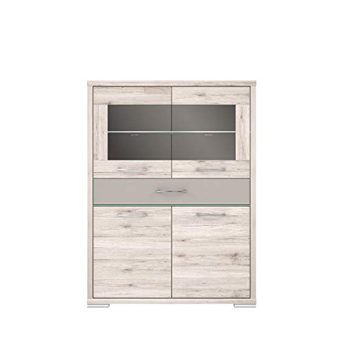 FORTE Stay Vitrine mit 2 Tür, 2 Glastür und 1 Schublade, Holzwerkstoff,...