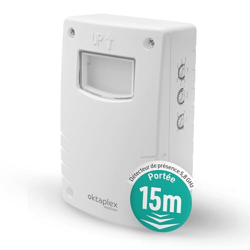 Oktaplex Pit Détecteur de Mouvement Mural intérieur 15 m HF Détecteur de présence 5,8 GHz Capteur de Mouvement IP65 Mural 230 V Détecteur de présence Apparent Blanc