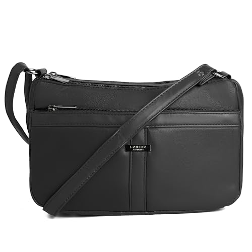 Image of Woodland Leathers Cross Body Bag, 100% Soft Sheep Nappa Leather Handbag & Shoulder Bag for Women, 2 Styles: Small & Medium, Classic Design (Black Small)