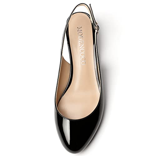 MODENCOCO Women's Ankle Strap Patent Round Toe Slingback Chunky Low Heel Pumps Shoes 1.5 Inch3