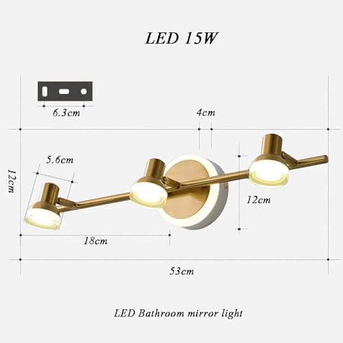 Image of Glowave Classic Metal Golden 3 LED Light with Adjustabe Head Mirror /Vanity /Bathroom /Picture Light - Tricolour (Warm White, White, Natural White)