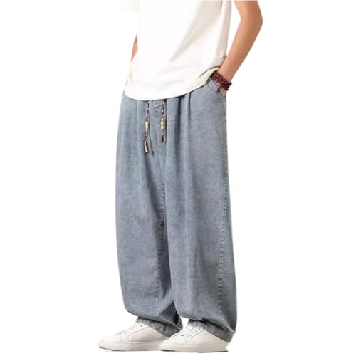 LIXINGHEITANG Summer Retro Chinese Style Loose Large Size Trousers Breathable Casual Thin straightleg Washing Jeans