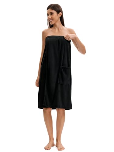 Image of Towel Wrap For Women After Shower,Plush Bath Robe Female,Sauna Spa Wrap Around Towels With Pockets