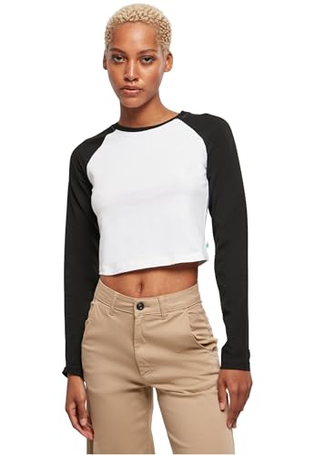 Urban Classics Damen Ladies Organic Cropped Retro Baseball Longsleeve T-Shirt, White/Black, S EU