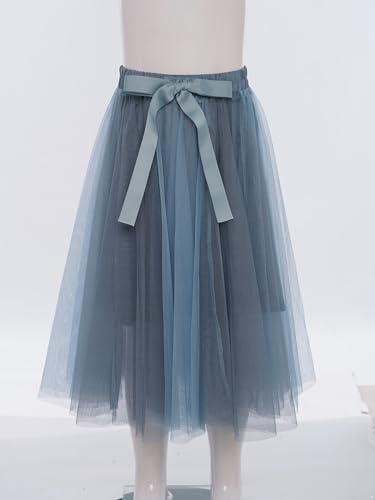 FEESHOW Kids Girls Color Block High Waist Long Tutu Skirt Knee Length Tulle Layered Party Princess Skirt Casual Wear3