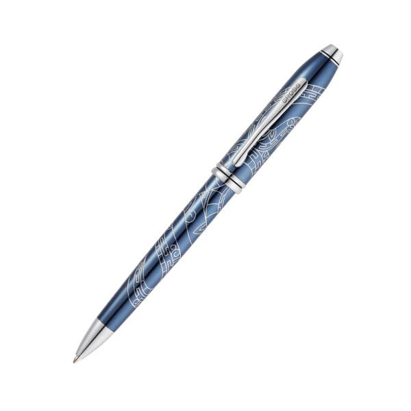Cross Townsend Bolígrafo edición especial 'Año de la Serpiente' (grosor de trazo M, tinta negra, indeleble, caja de regalo premium), barniz azul translúcido con grabado cromado