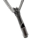 [silver KYASYA]ステンレス ホイッスルネックレス 笛 音が鳴る ウルフ 狼 アンティーク ダブル喜平チェーン 6面カット アニマル 燻し メンズ 男性 金属アレルギー対応 ペンダント
