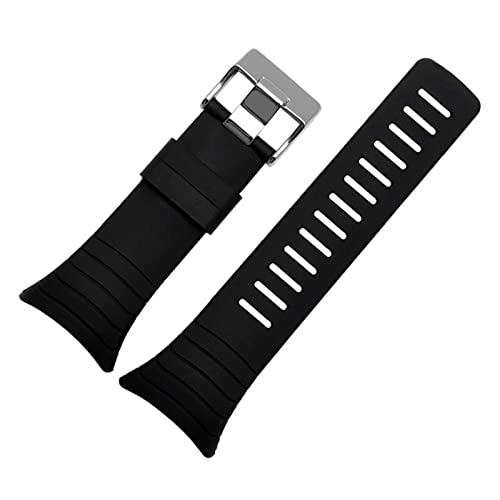 IRFKR Smart Silicone watchband for SUUNTO CORE Rubber strap wristband bracelet 35mm black belt included Screws screwdriver(Black silver calsp)