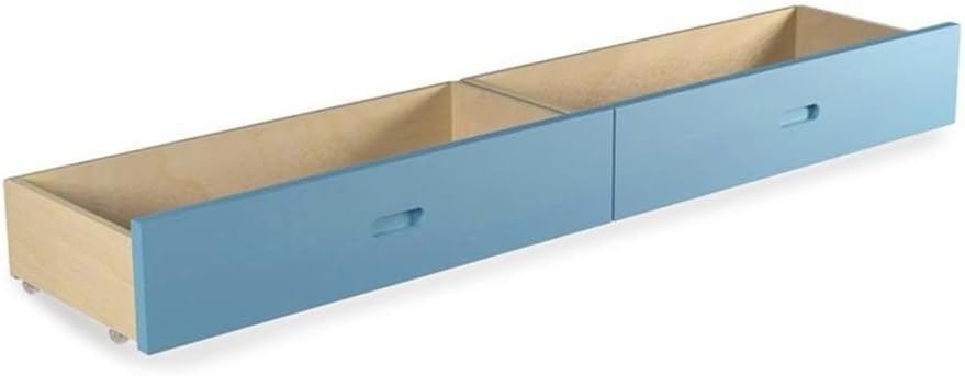 Pemberly Row Set of 2 Under Bed Storage Drawers, Solid & Manufactured Wood, Blue Finish, Roller Mechanism, Durable Bedroom Organization for Bunk Bed Essentials