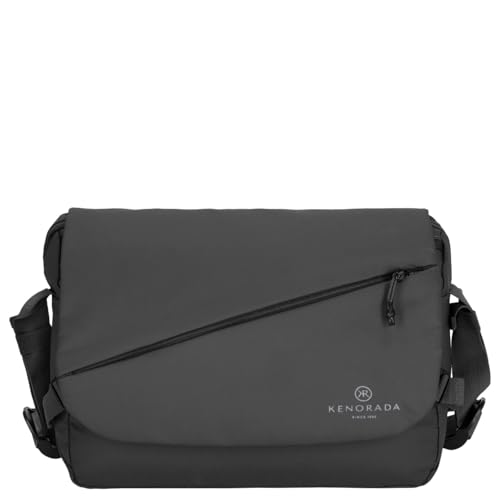 Kenorada Messenger Bag Leisure CT17-B | Unisex Umhängetasche mit 14 Laptopfach | Überschlag & 2-Wege-Reißverschluss | Außen- & Innenfächer | Verstellbarer, gepolsterter Schulterriemen (Black, L)