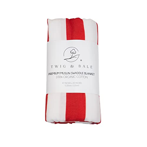 Image of Twig & Bale USA American Flag Muslin Baby Blanket - Red White and Blue - Stars and Stripes - 47 inch x 43 inch - Organic Cotton Patriotic Swaddle Receiving Blanket