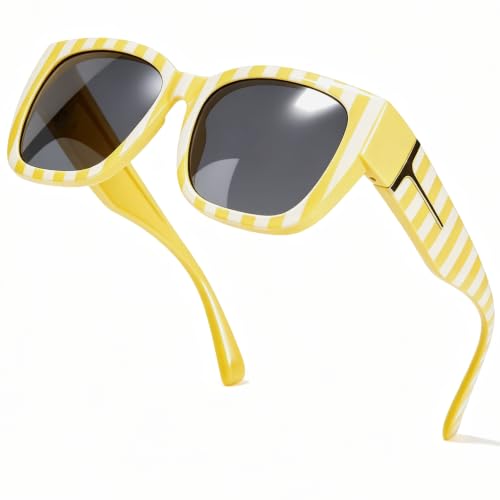 Image of SIPHEW Mirrored Sunglasses Polarized Fit Over Glasses for Women - Trendy Large Square w UV400 Protection Sun Glasses
