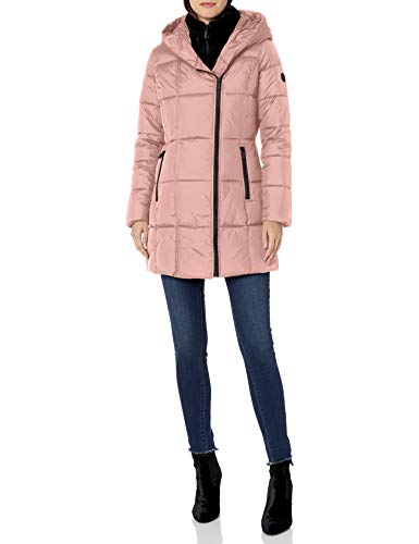 French Connection Women's Asymmetrical Puffer with Faux-Fur Bib, Cinder Pink, Medium