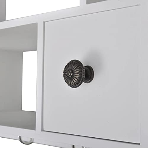 Floating Shelves Wall Mounted Kitchen Cabinet, Modern Floating Storage Organizer with Plate Holder, Small Shelves, Drawers, and Metal Hook, Kitchen Wall Mounted Storage Cabinet, White