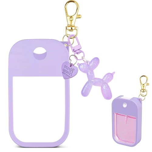 LEISENOR Silicone Case Compatible with Touchland Hand Sanitizer Spray Protective Case with Keychain for Power Mist and Glow Mist 1 fl oz 30ml Hand Sanitizer Spray Accessory purple