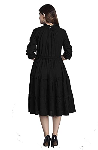 Image of Solid Plain Rayon A line One Piece Dress Gown Dress for Women & Girls Special Black
