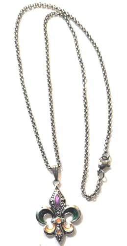 DianaL Boutique Fleur De Lis Mardi Gras Pendant Necklace with 18" Stainless Steel Chain Gift Boxed Fashion Jewelry3