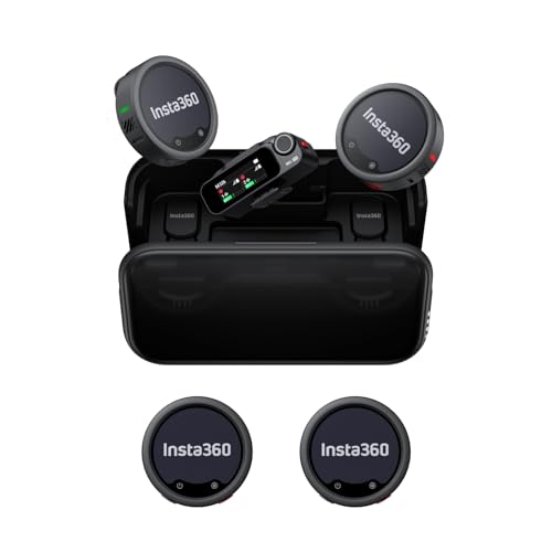 Image of Insta360 Mic Pro (4 TX + 1 RX + Charging Case), Wireless Mini Lavalier Microphone for iPhone /Camera /Android, Video Recording, Vlogging, Bluetooth, Customizable E-Ink Display, 3-Mic Array, 30hrs Use