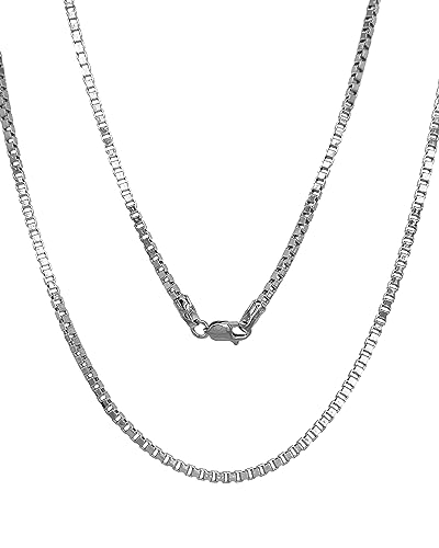 JEWELHEART 14K Real Gold Square Box Chain - 1mm 1.25mm 1.5mm 1.75mm 2.85mm White Gold Chains For Men - Diamond Cut Link Chain Necklace For Women with Lobster Clasp 16