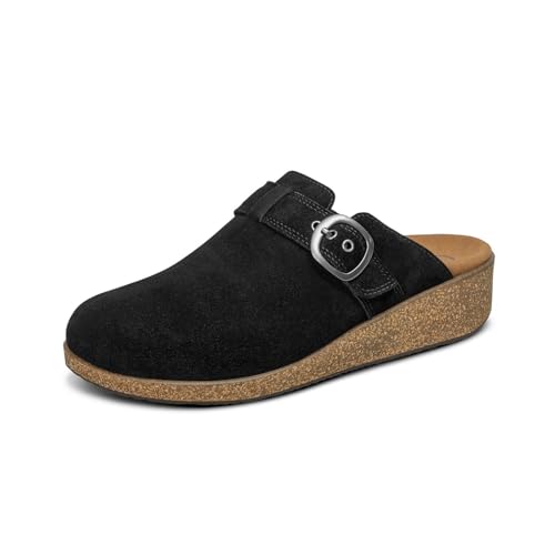 Orthofeet Women's Orthopedic Leather Casey Clogs for Plantar Fasciitis Relief, Black, Size 7.5 Wide