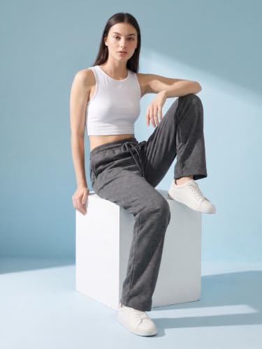 Image of BLINKIN Women's Wide Leg Track Pants | High Waist Cotton Lowers with Side Pockets | Full Length Activewear for Gym, Yoga, Workout & Dance (trk-519)