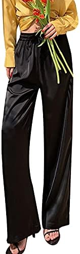 Snoly Women's Summer Ice Silk Pants High Waist Wide Leg Full Length Loose Casual Sweatpants (Black, Large, l)
