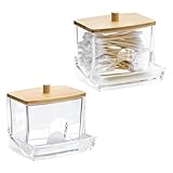 HRMGJH Zweiteiliges Set Aus Transparentem Acryl WattestäBchen Spender Mit Bambusdeckel WattestäBchen BehäLter,OhrenstäBchen Aufbewahrung,OhrstäBchen BehäLter,Geeignet FüR Schminktische Und Badezimmer