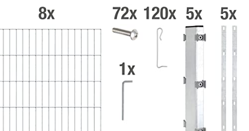 Alberts 665395 Zaungabionen Step² | verschiedene Längen und Höhen | zum Aufschrauben | feuerverzinkt | Mattenbreite 200 cm | Höhe 100 cm | Länge 8 m