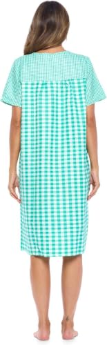 Image of Casual Nights Women's Snap - Front House Dress Short Sleeve Woven Housecoat Duster Lounger Robe with Pockets