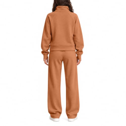 Womens Sweat Suits 2 Piece Set Stand Collar Fleece Stretchy Waist Tops - image 4