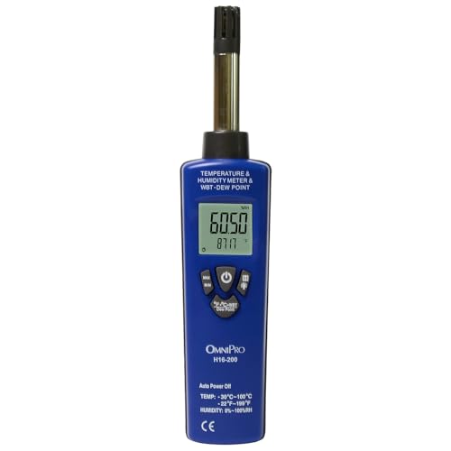 OmniPro Hygrometer H16-200, Compact Digital Humidity and Temperature Measurement, RH% & Dewpoint Meter
