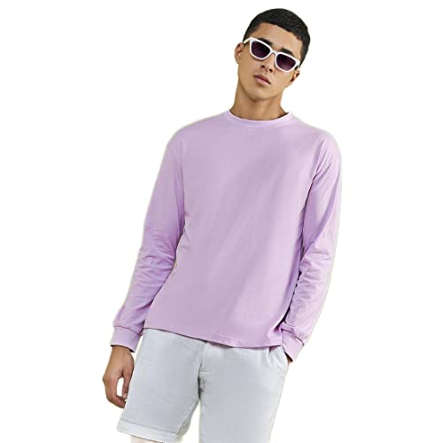 Image of Bewakoof Men's Solid Oversized Fit Full Sleeve Round Neck Cotton T-Shirt
