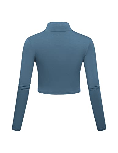 Image of Kindcall Lightweight Mock Turtleneck Crop Tops Long Sleeve Casual Base Layer for Women