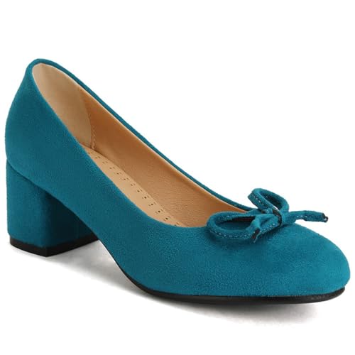 DINTAHA Bow Tie Low Chunky Block Heel Pumps Round Toe Office Dress Shoes for Women2
