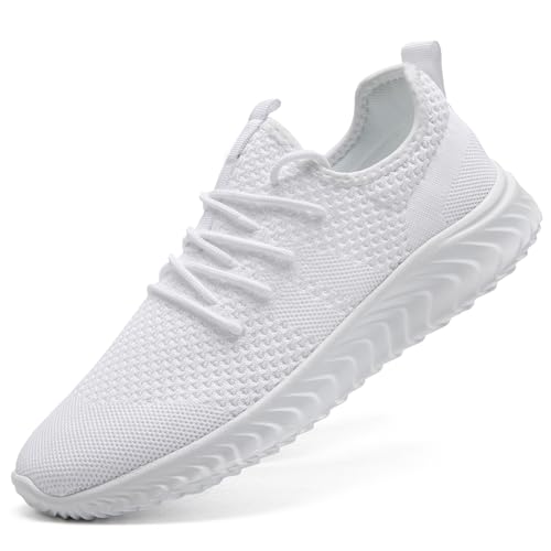 Women's Tennis Running Gym Sneakers - Non Slip Walking Athletic Slip On Breathable Mesh Comfortable Lightweight Casual Fashion Sports Shoes White Size 7.5