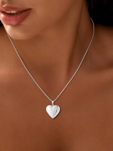 U7 Heart & Heart Locket Necklace That Hold Picture Platinum Plated Link Chain Pendant Memorial Jewelry for Women Girls, Copper