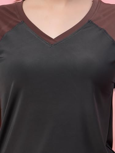 Image of UZARUS Women's V-Neck Regular Fit Gym T-Shirt | Soft Lightweight & Stretchable Fabric | Activewear Top for Workout Yoga Running Exercise Casual Wear